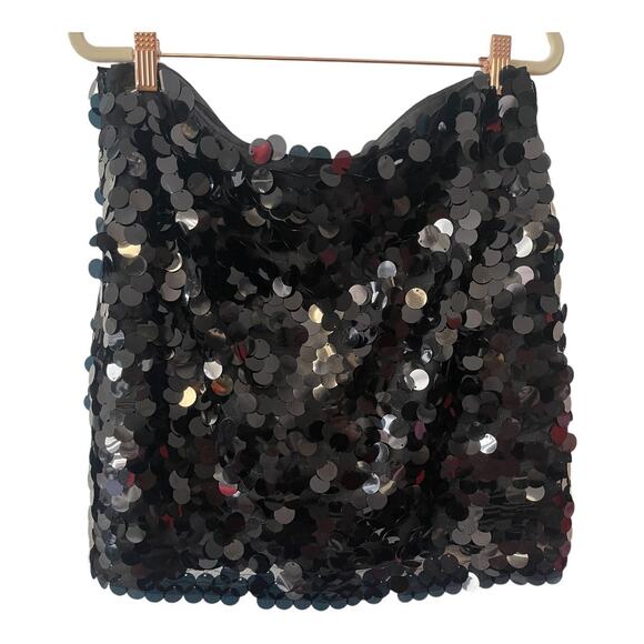 SIMON MILLER Sequin Dizzy Party Mini Skirt Mid Rise Lined Black Size 10 - Picture 9 of 13
